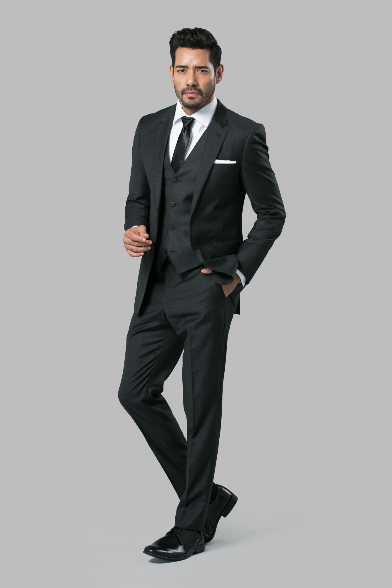 charcoal suit black tie wedding